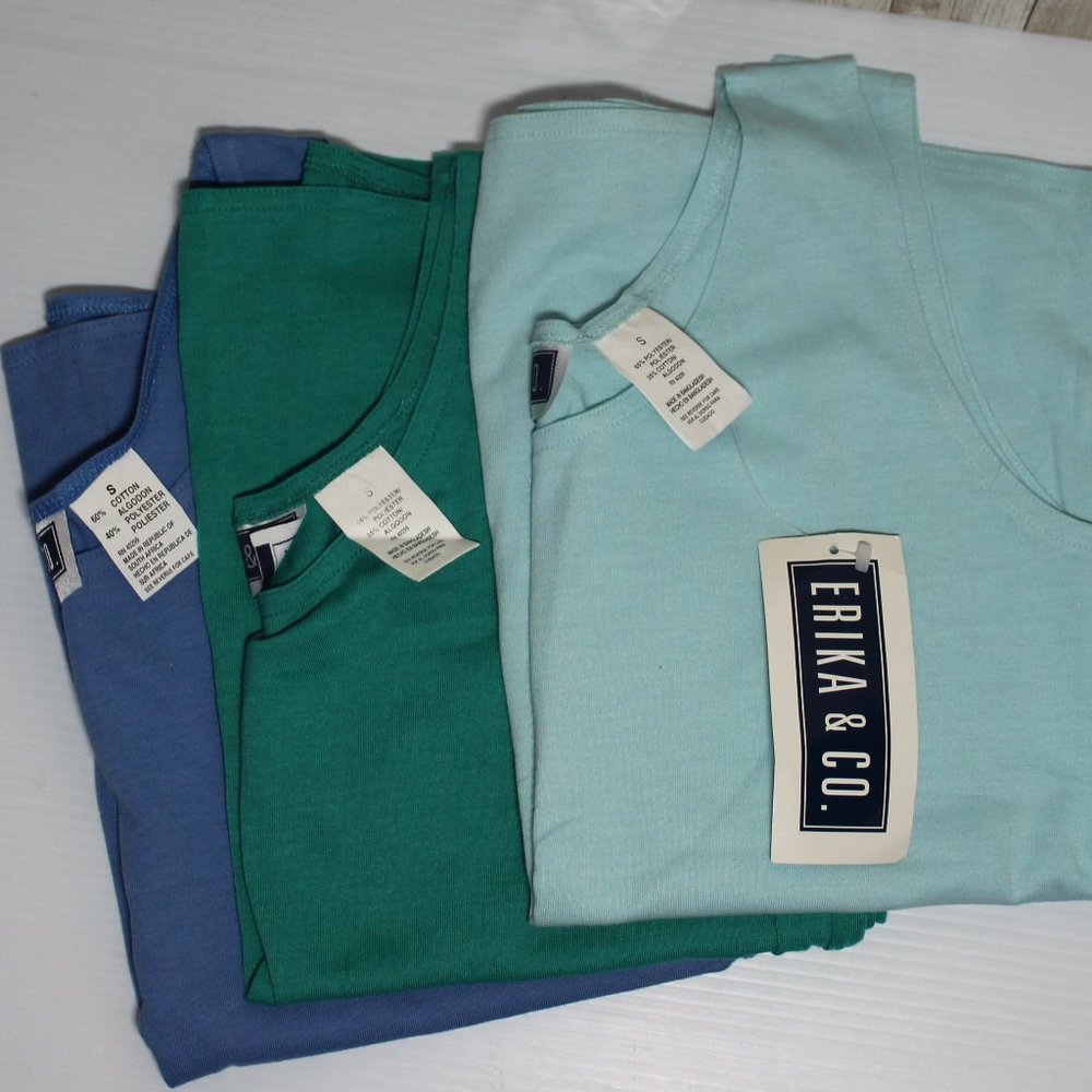 (3) Women's Erika & Co Tank tops green blue aqua S